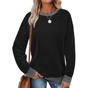 Loose Fit Sweatshirt For Women With Ribbed Cuffs And Hem