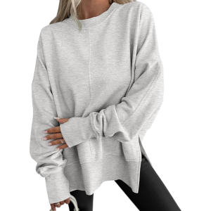 Oversized Sweatshirt For Women With Side Slit And Long Sleeves