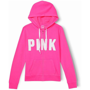 Full Zip Up Sweatshirt With PINK Letter Print For Women