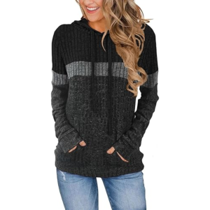 Casual Long Sleeve  Knit Hoodie With Pocket For Women
