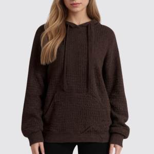Casual Long Sleeve Drawstring Waffle Pullover Hoodie