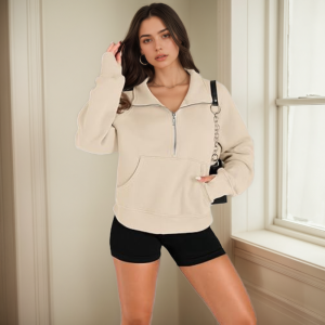 Women Cropped Sweatshirts Half Zip Pullover Fleece Hoodies