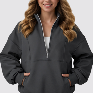 Quarter Zip Oversized Fleece Sweatshirt Cozy Pullover Hoodie