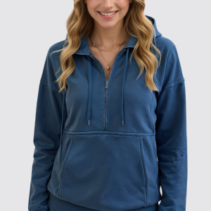 Casual Long Sleeve Lapel Zipper Drawstring Loose Pullover Sweatshirt
