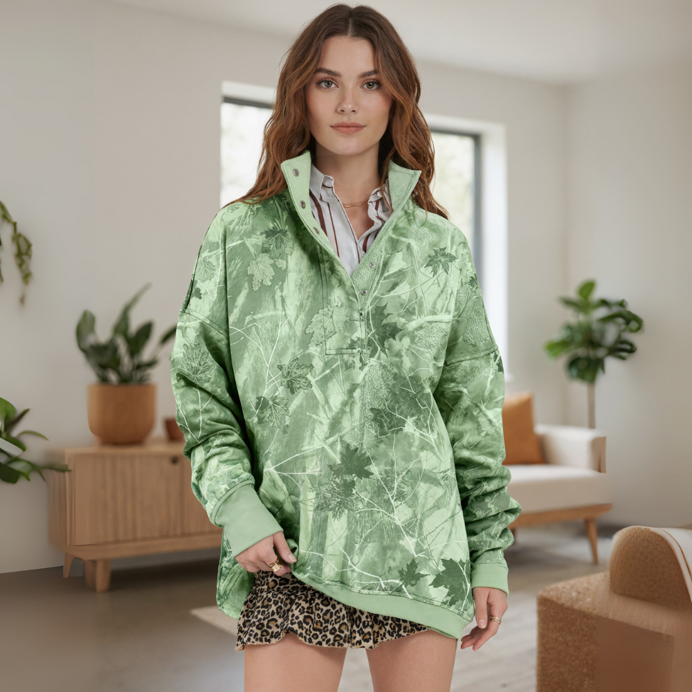 Oversized Fall Maple Leaf Camo Hoodie For Women - Image 5