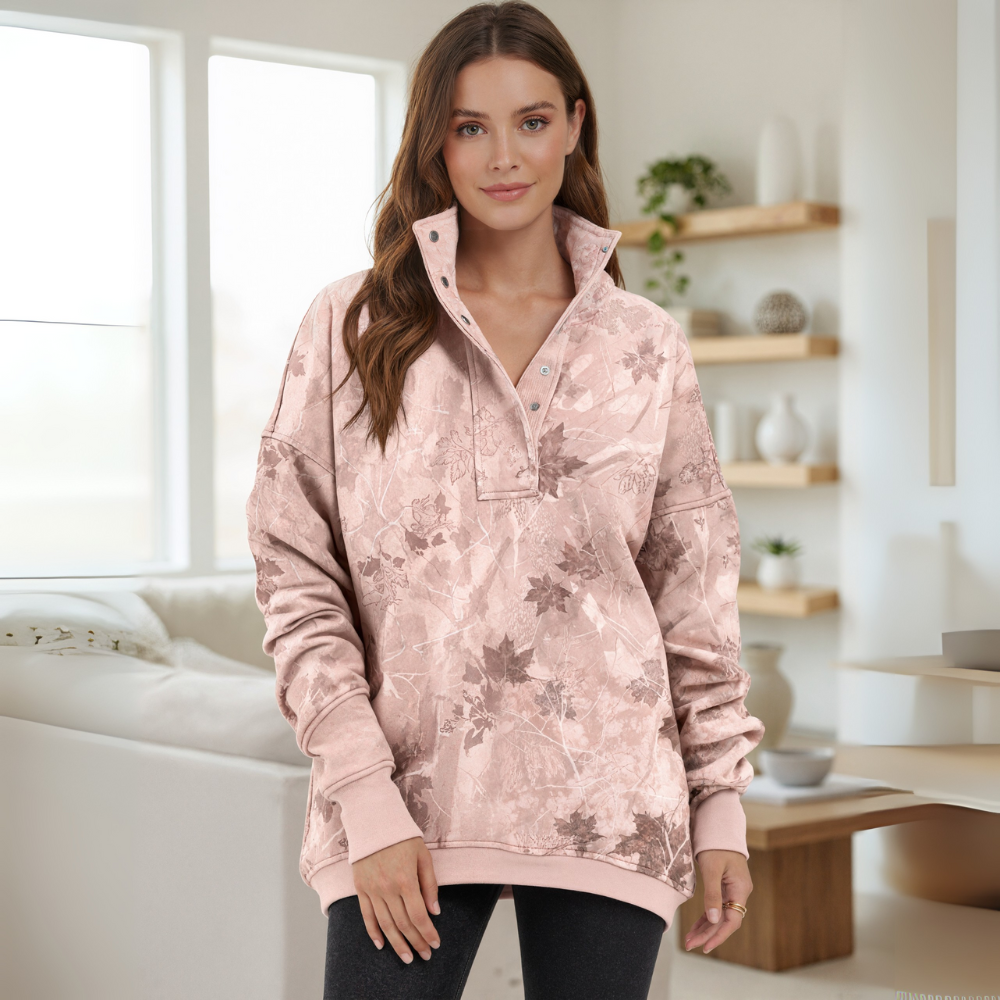 Oversized Fall Maple Leaf Camo Hoodie For Women - Image 6