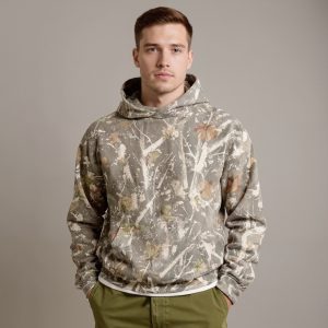Camo Style Leaf Print Hoodie