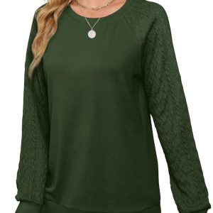 Lightweight Women Crewneck Cable Knit Sweatshirt