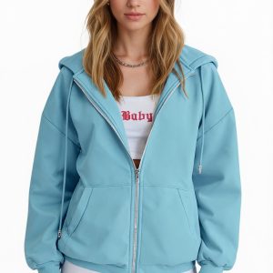 Zip Up Y2K Hoodie Casual Long Sleeve Sweatshirt Hoodie With Pockets