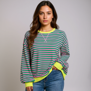 Women Oversized Striped Sweatshirt