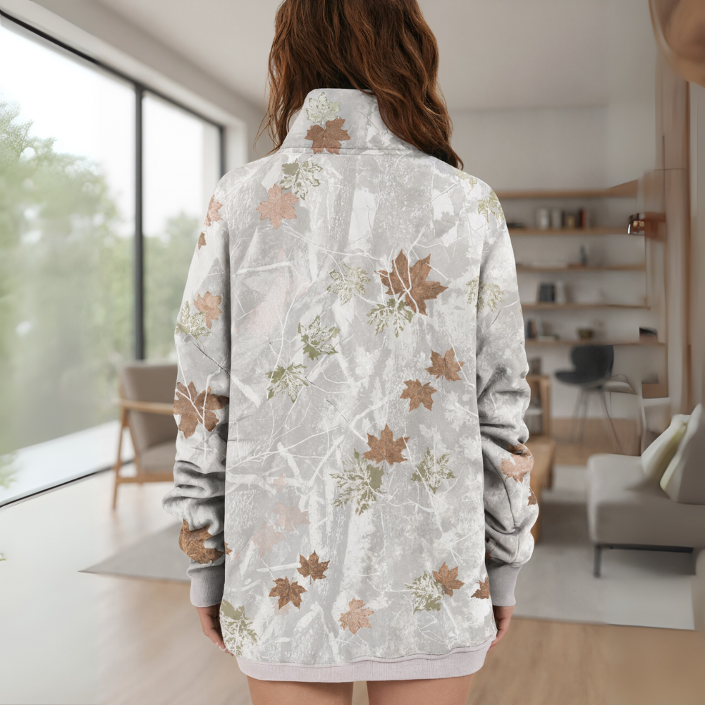 Oversized Fall Maple Leaf Camo Hoodie For Women - Image 3