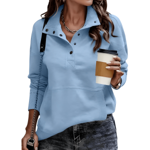 Casual Sweatshirt With Buttons And Long Sleeves For Women