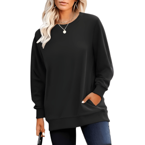 Plain Long Sleeve Sweatshirt With Pockets For Women